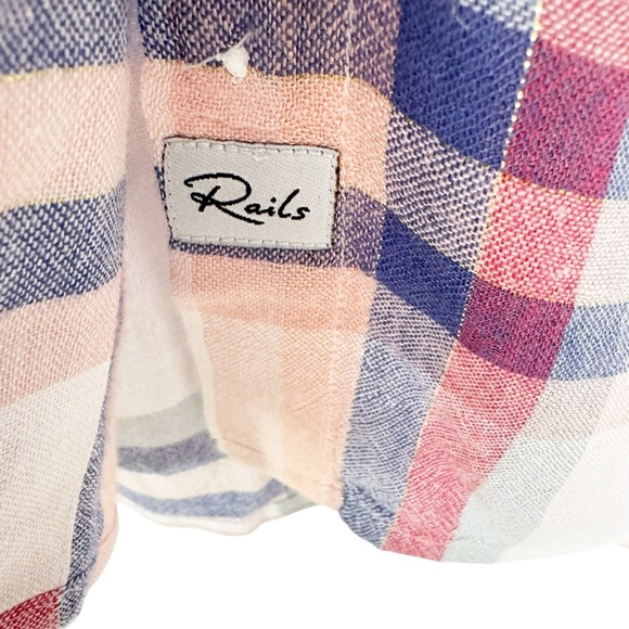 Rails Linen Blend Natalie White Melon Plaid Button Up Shirt Size S - Picture 7 of 14